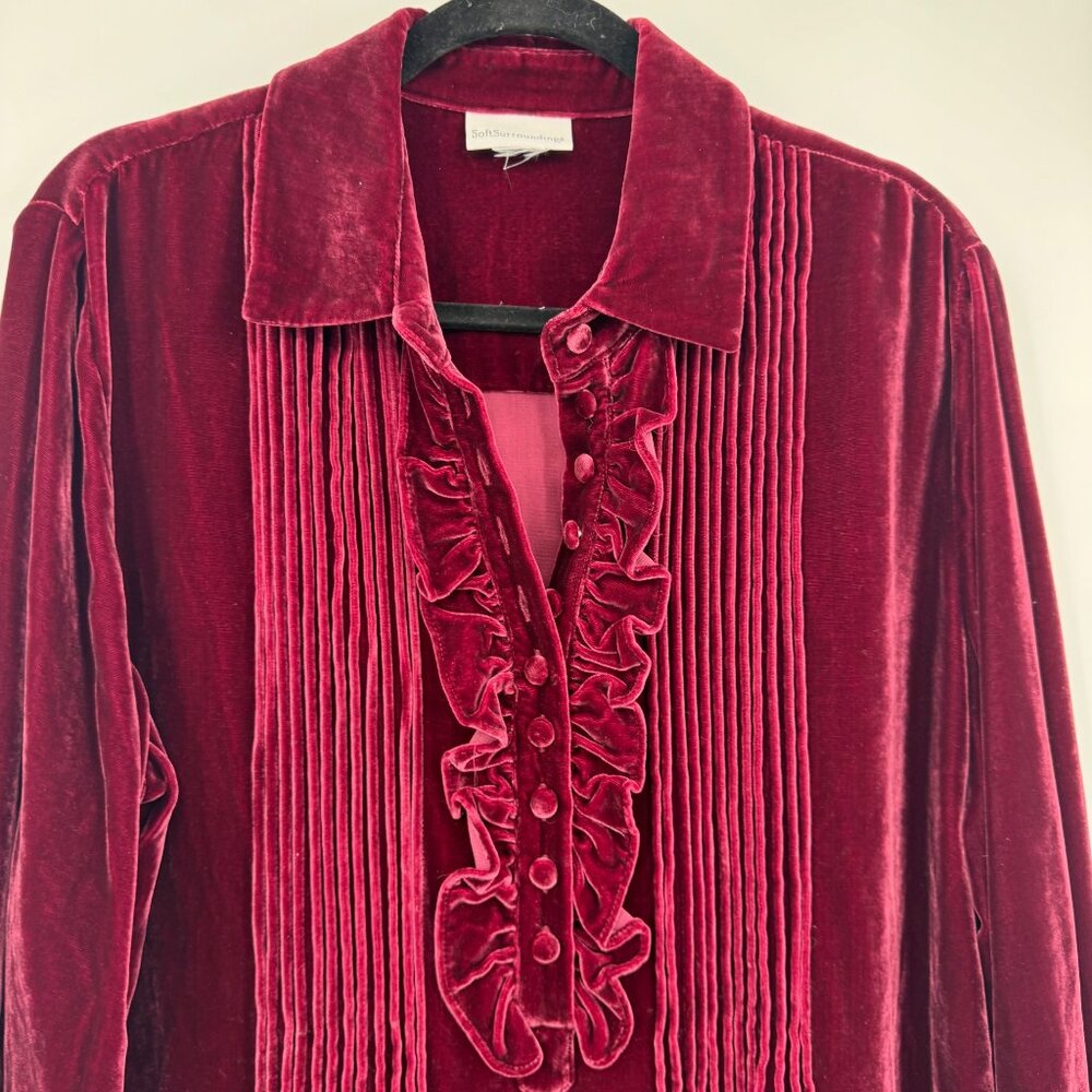 Soft surroundings Shirt Women 2XL Red Long Sleeve Ruffle Blouse Velvet Boho soft